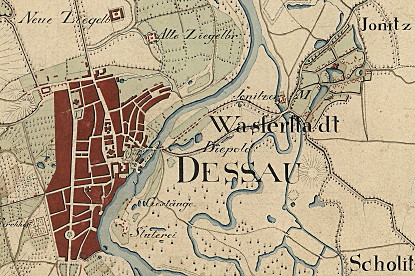 Abbildung Ausschnitt aus einer Karte von 1817/18, Fokus auf Dessau