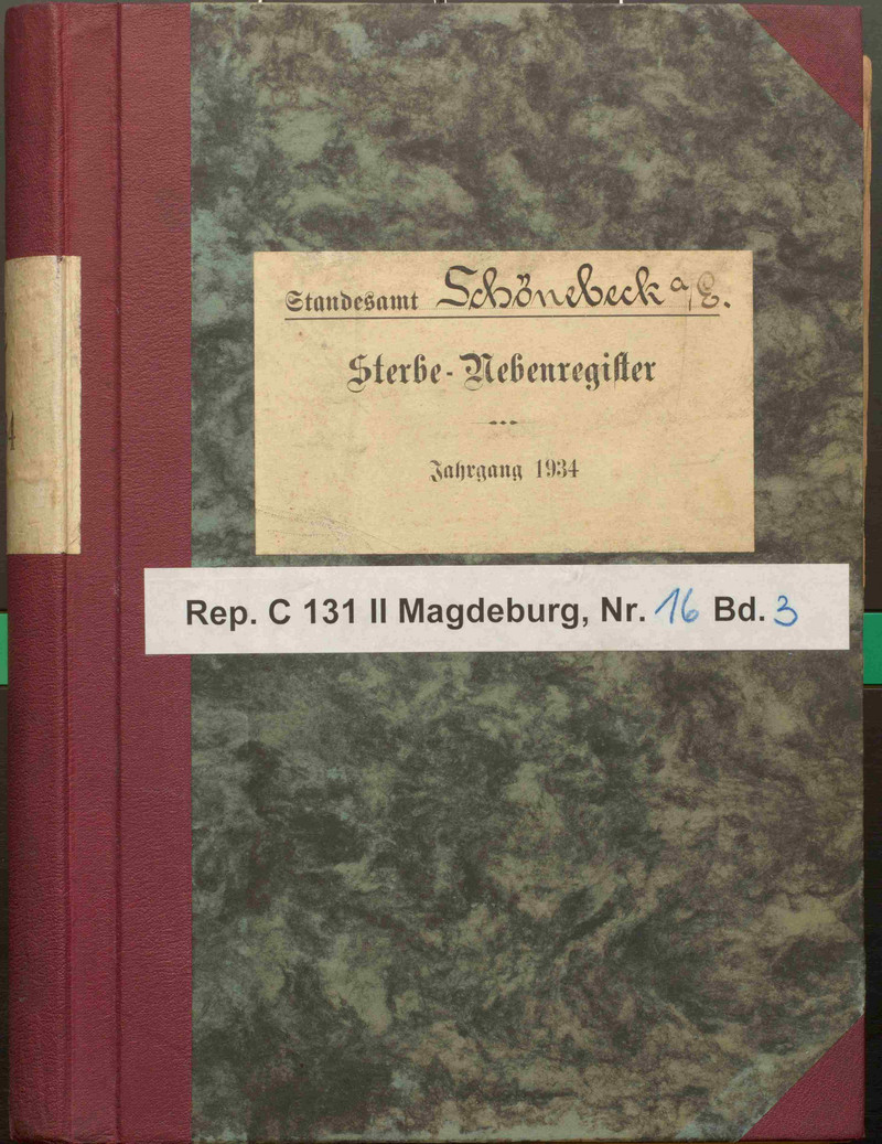 Sterberegister-Zweitschrift Deckblatt (LASA, C 131 II Magdeburg, Nr. 16 Bd. 3)