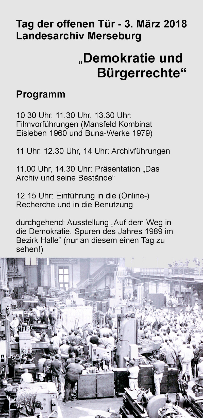 Abbildung Flyer zum Tag der Archive 2018 am Standort Merseburg - Rückseite. Klicken zum Vergrößern.