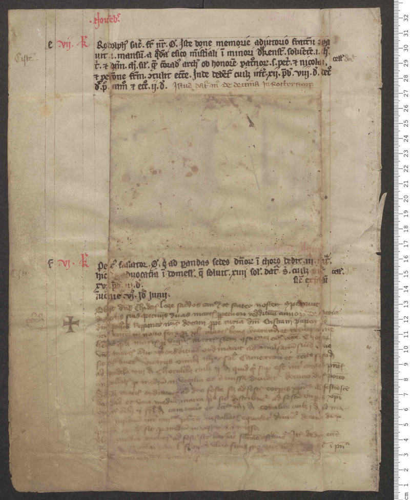 Mittelalterliche Pergamenthandschrift mit Nekrologeinträgen in schwarzer Tinte, Nummerierung der Einträge in roter Tinte, 